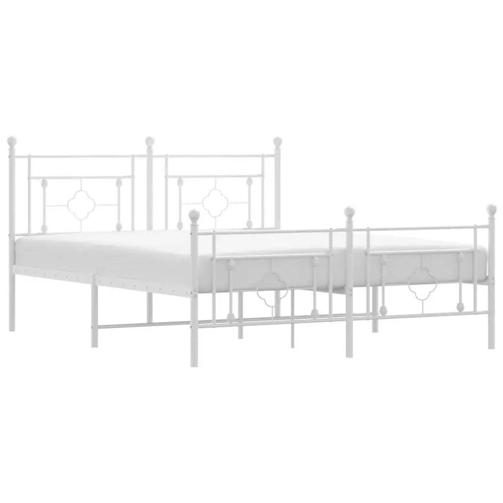 White Metal Bed Frame Footboard 59.1x78.7 Inches No Mattress Included