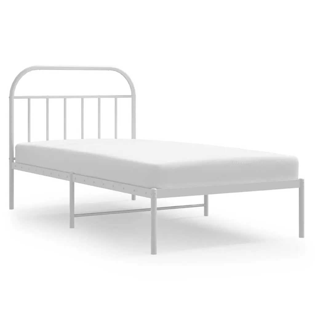 White Metal Bed Frame Headboard 39.4x74.8 Inches No Mattress