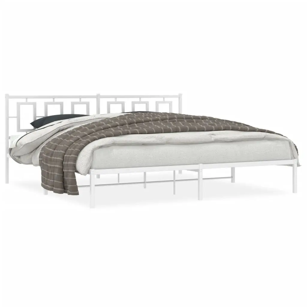 White Metal Bed Frame Headboard 76x79.9 Inches No Mattress