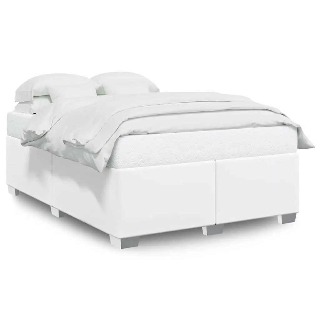 White Queen Size Faux Leather Bed Frame Without Mattress Modern Platform Bed