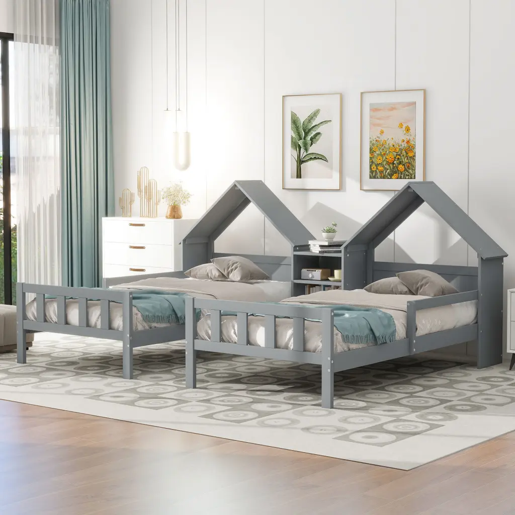 Double Twin Platform Bed Headboard And Constructed Frame wm store