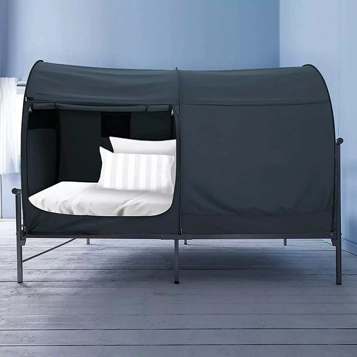 EighteenTek Privacy Pop Bed Tent Canopy Twin Size Beds Charcoal Bunk