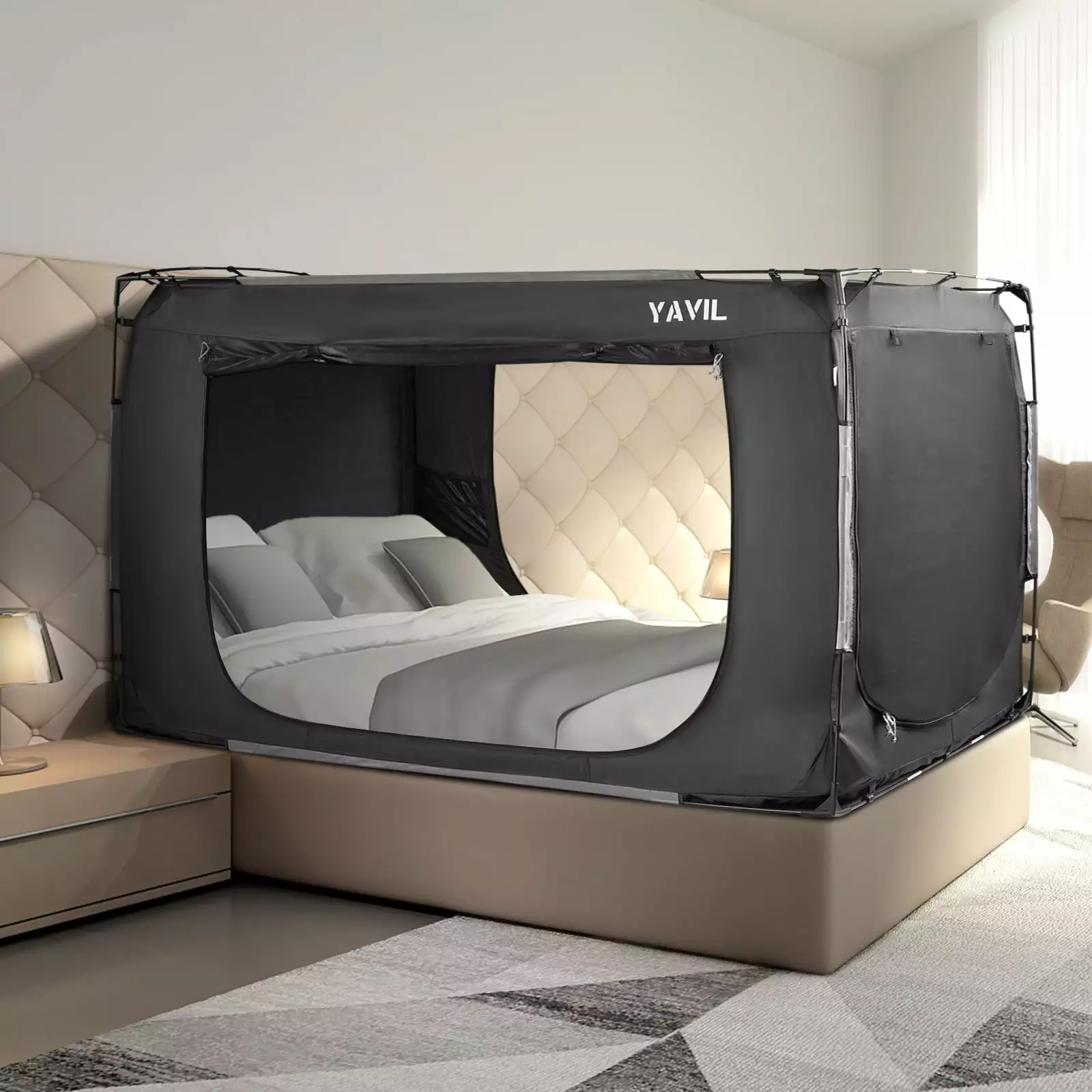 YAVIL Bed Tent King Size Portable Pop Up Privacy Sleeping Tent 3 Doors Net Mattress Not Included Bunk