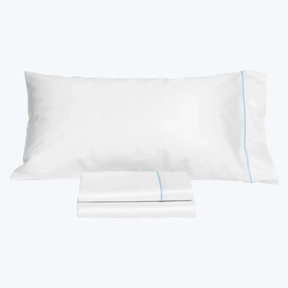 Luce Sheets & Pillowcases, White/Cerulean Cobalt Sensitive Skin