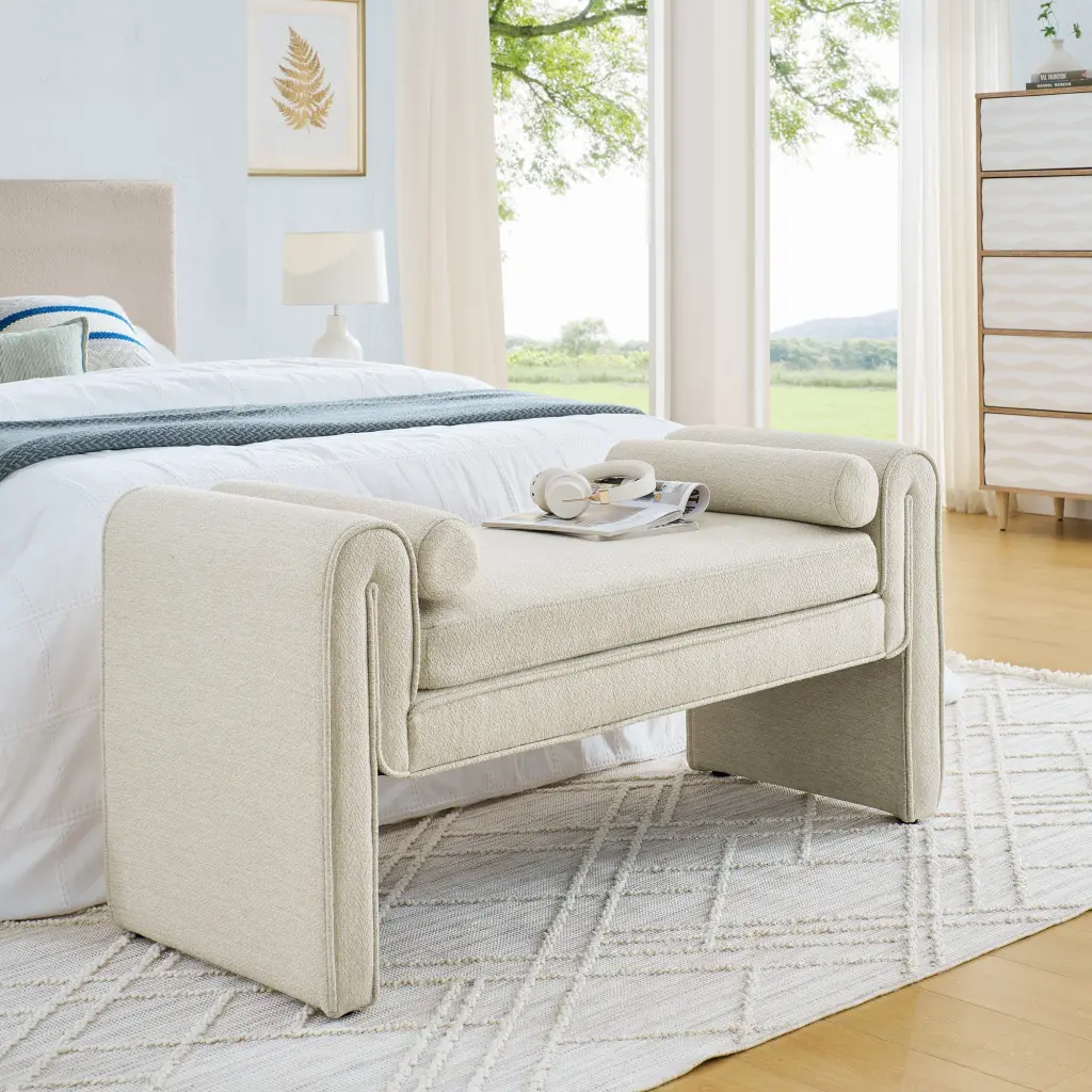 Bedroom Storage Stool Linen Fabric Large Storage Space Ottoman chuangyuan smart home
