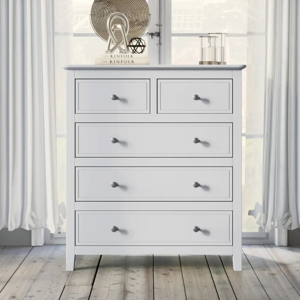 White Solid Wood 5 Piece King Bedroom Set - Bed, Nightstands, Chest Dresser bed best