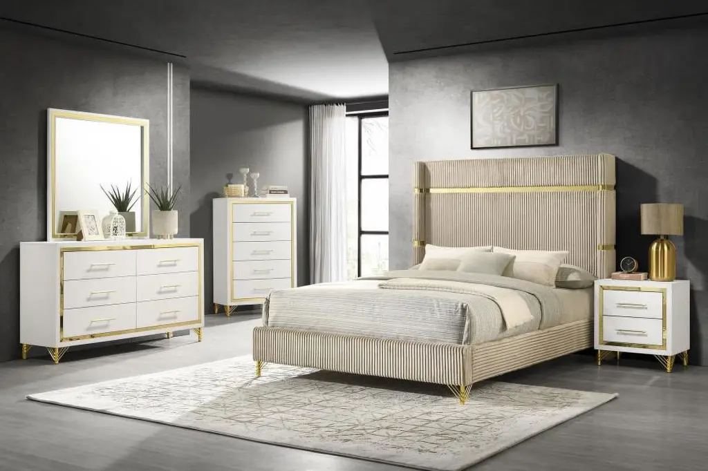 Coaster Lucia 5-Piece Wood Bedroom Set Upholstered Queen Bed Beige Coaster Company