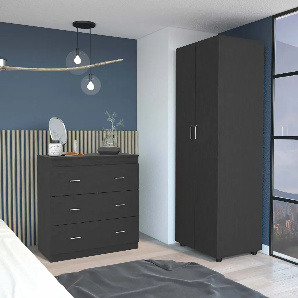 2 Piece Bedroom Set London Armoire Capri Three Drawer Dresser Black depot e-shop