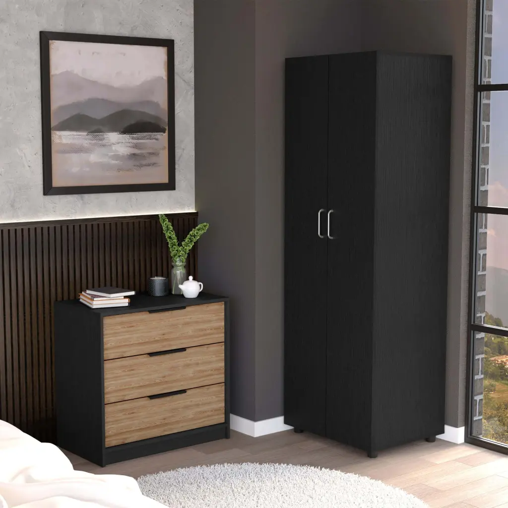 2 Piece Bedroom Set London Armoire and Egeo 3 Drawers Dresser Black Pine depot e-shop