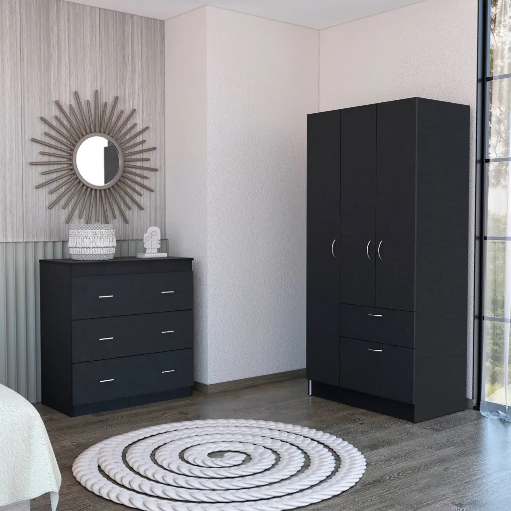 2 Piece Bedroom Set Shopping basketagena Armoire Capri Three Drawer Dresser Black depot e-shop