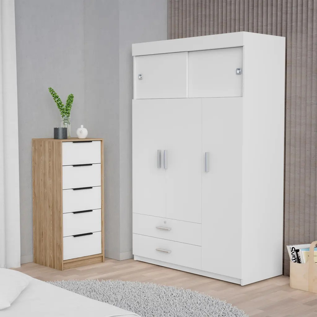 Cozad 2 Piece Bedroom Set Armoire Dresser White and Light Oak Queen Size furniture max
