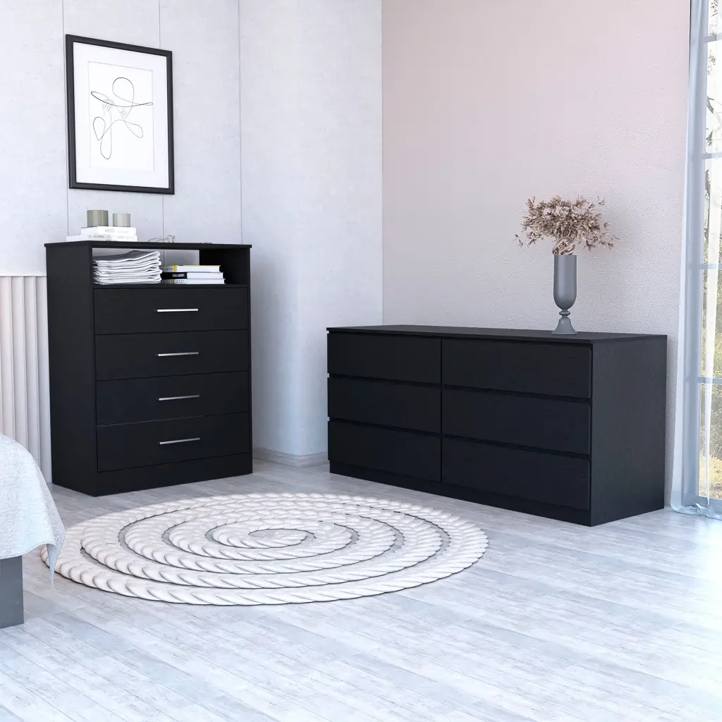 Wilmington 2 Piece Bedroom Set Dresser And Chest Black Wengue furniture max