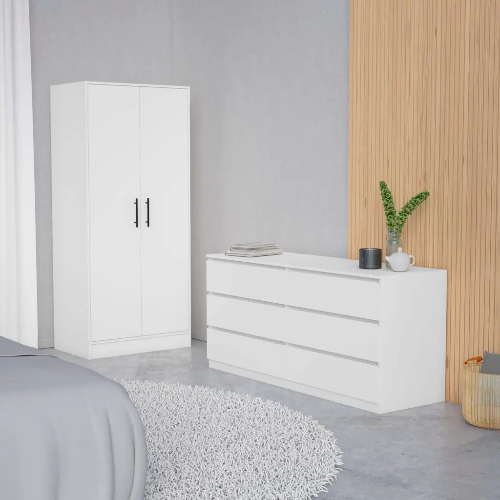 Wyoming 2 Piece Bedroom Set Armoire Dresser White King Size furniture max