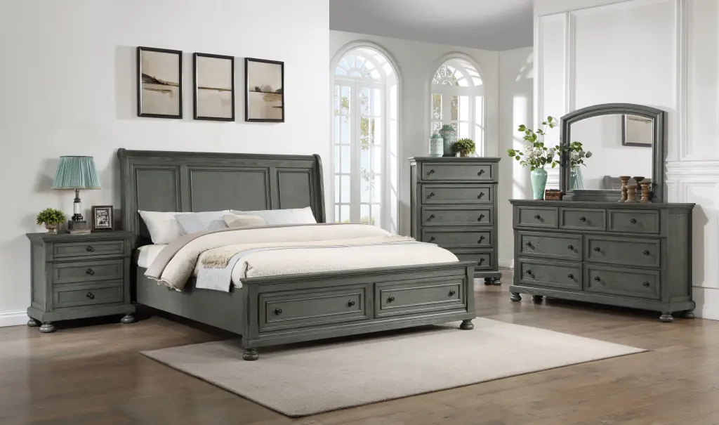 Jackson Modern Style 5-Piece King Bedroom Set Wood and Rustic Gray Finish galaxy home furnishings