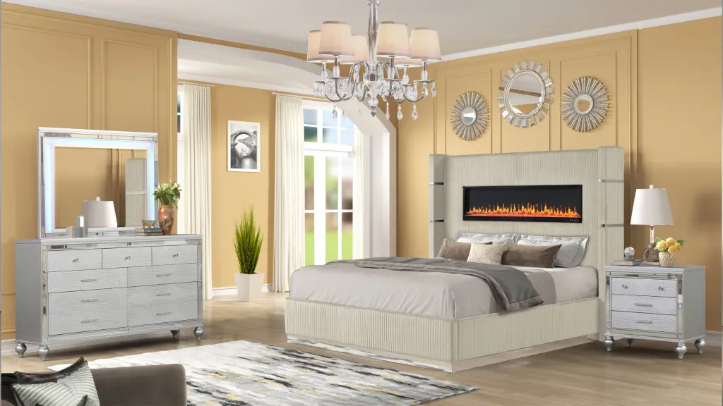 Lizelle Upholstered Wooden King 4 Piece Bedroom Set Ambient Lamp galaxy home furnishings
