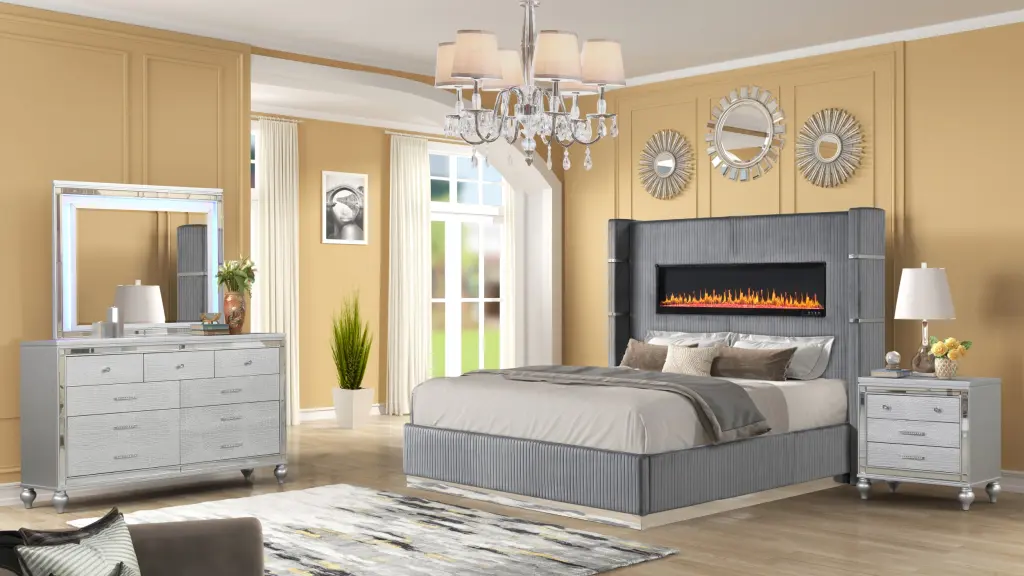 Lizelle Upholstery Wooden Queen 4 Piece Bedroom Set Ambient Lamp galaxy home furnishings