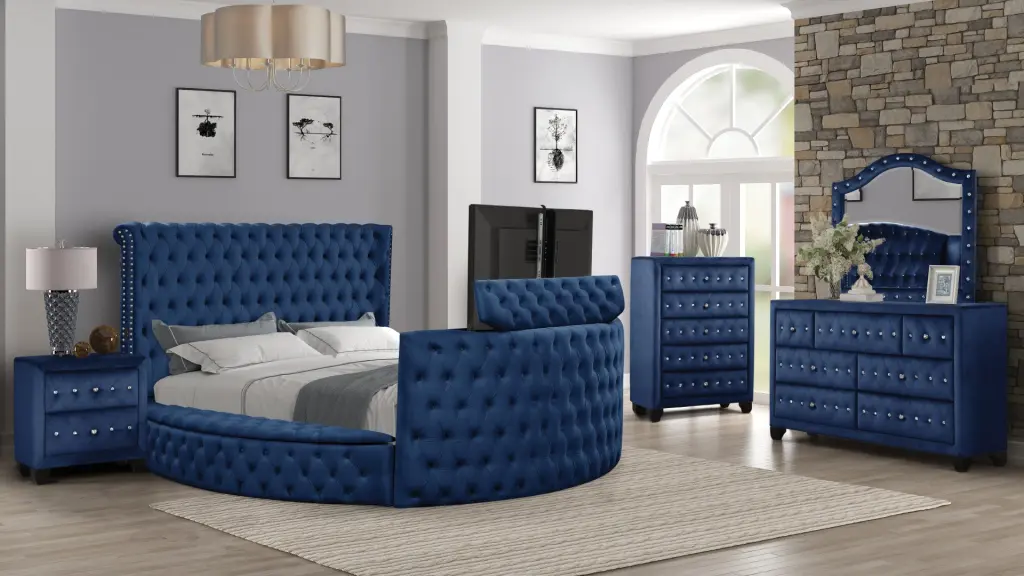 Maya Modern Crystal Tufted Queen 5 Piece Bedroom Set Solid Wood Construction galaxy home furnishings
