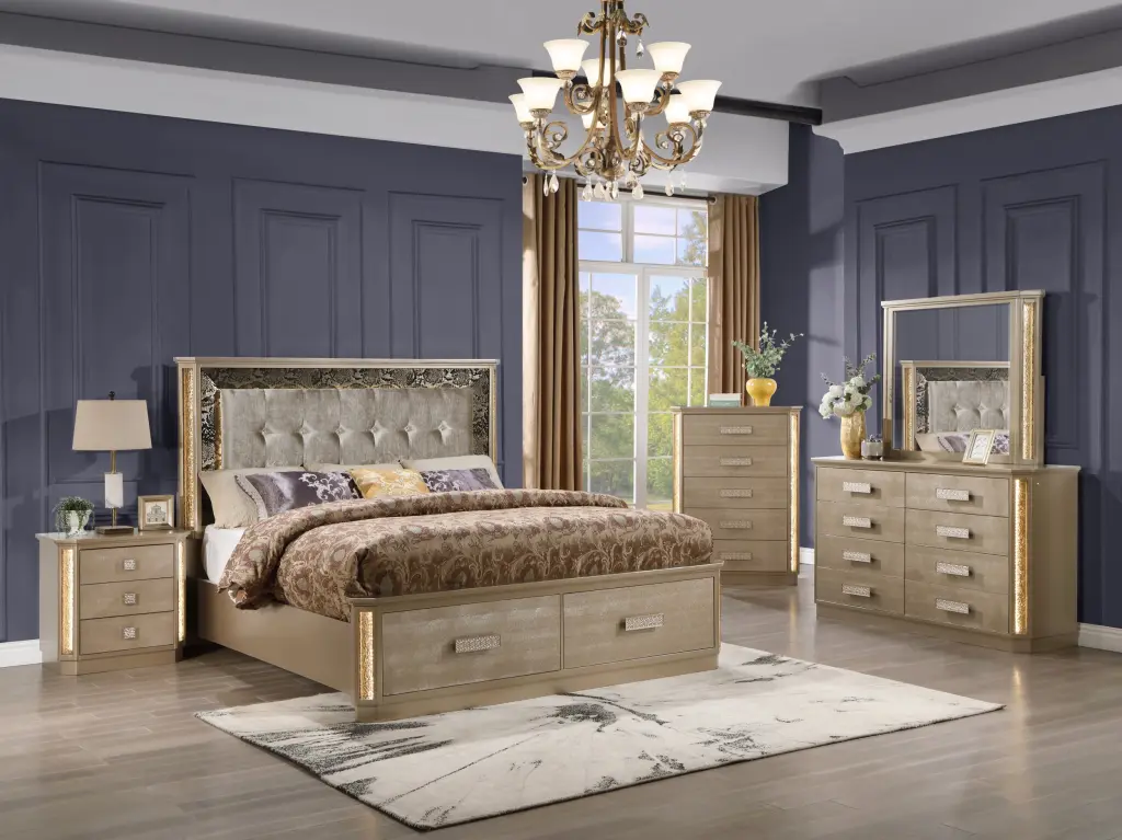 Medusa Queen 5-Piece Bedroom Set Wood Frame and No Box Spring Required galaxy home furnishings