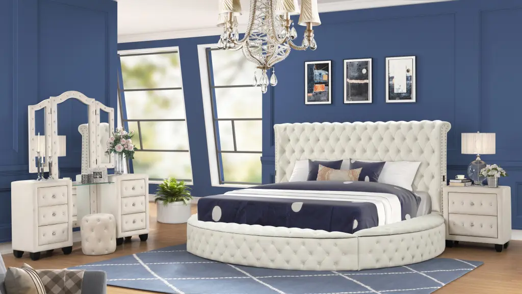 Modern Style King 4 Piece Vanity Bedroom Set USB Ports Made Wood galaxy home furnishings