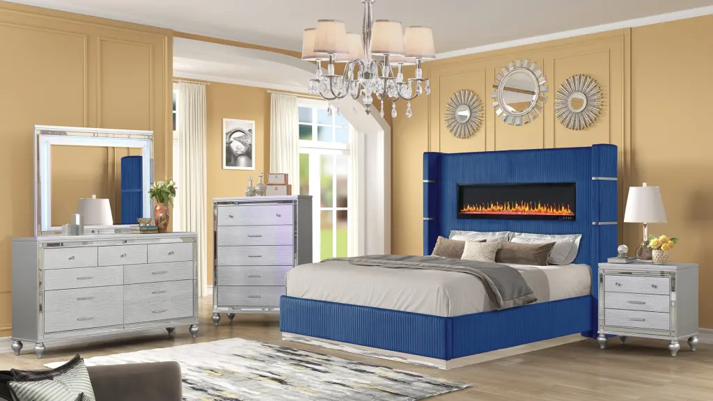 Modern Style Upholstery Queen 5 Piece Bed Set Includes Queen Size Bed and Nightstands galaxy home furnishings