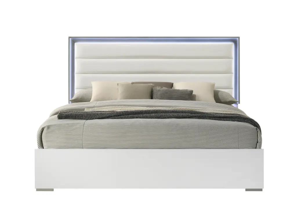 Olivia Contemporary Style 4 Piece Queen Bedroom Set LED Headboard galaxy home furnishings