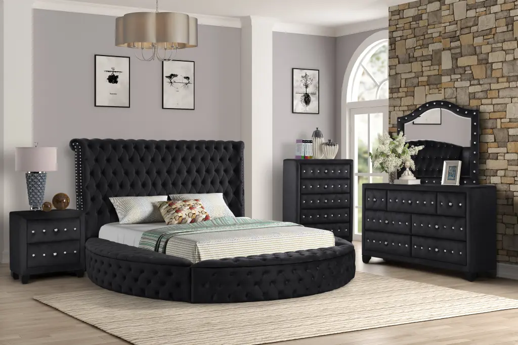 Queen 5 Piece Bedroom Set Made Wood Black Color Box Spring Not Required galaxy home furnishings