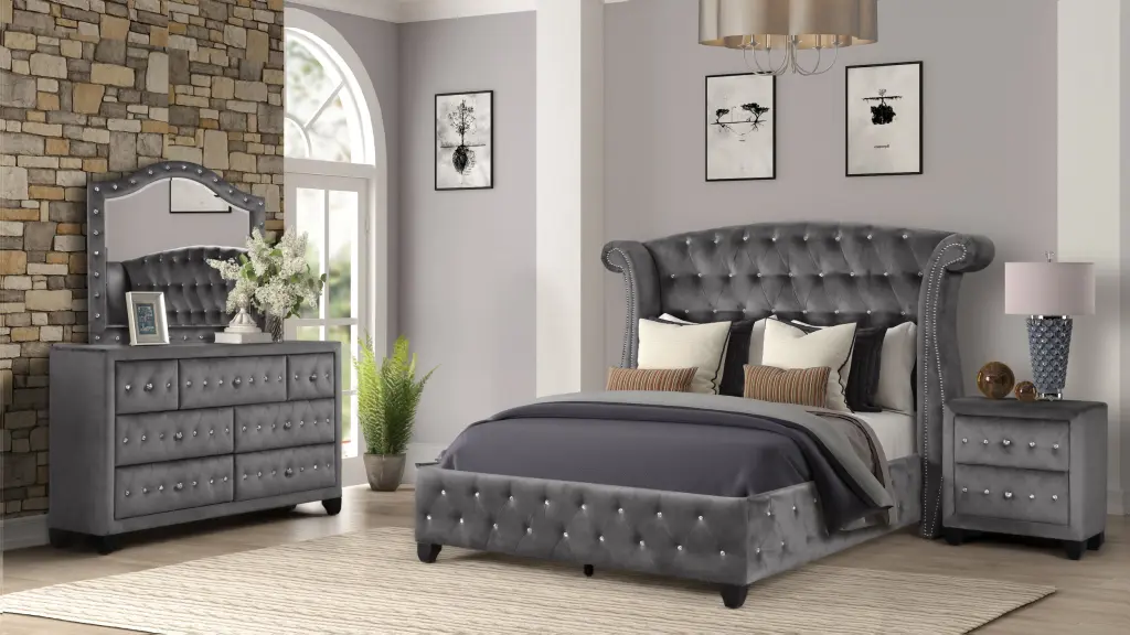Sophia Modern Style Crystal Tufted Queen 4 Piece Incorporates: Queen Dimensions galaxy home furnishings