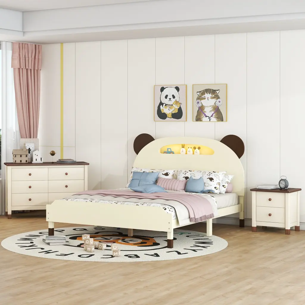 3 Piece Bedroom Set Full Size - Bear Influence Platform Bed Nightstands homey life