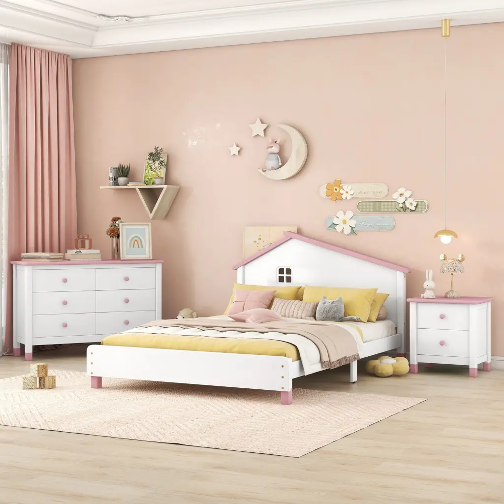 3 Piece Bedroom Set Full Size Platform Bed Nightstand And Storage homey life