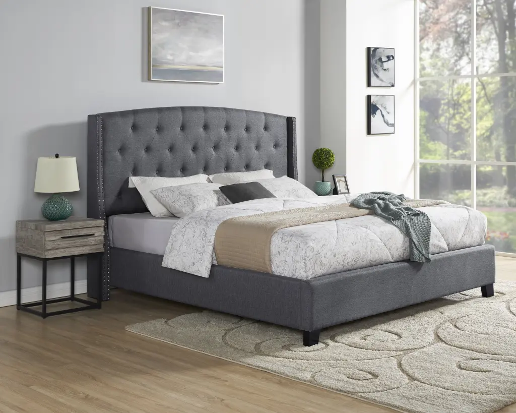 Belize 3 Piece Upholstered Bedroom Set Tufted Wingback Bed Two Nightstands hz