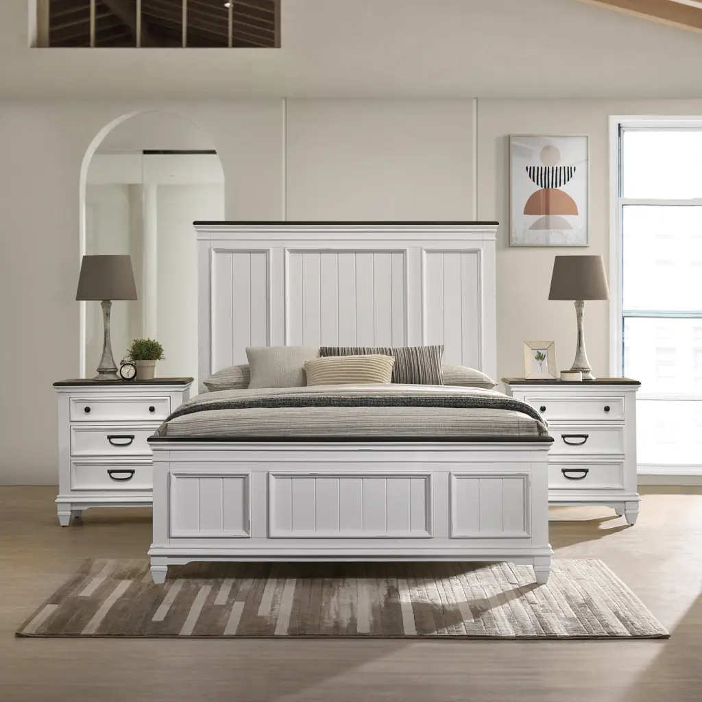 Clelane 3 Piece Timber Bedroom Set Lap Panel Queen Bed and 2 Nightstands hz