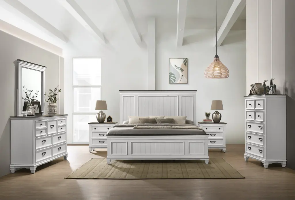Clelane Timber Bedroom 6 Piece Set Lap Panel King Bed, Dresser, Mirror, and Nightstands hz