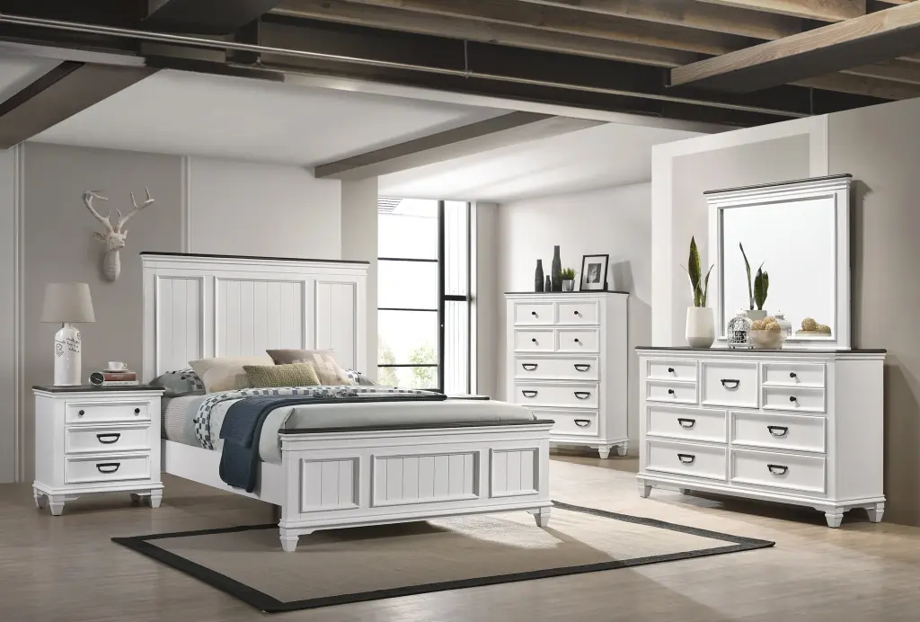 Clelane Wood Bedroom 5 Piece Set Lap Panel Queen Bed Dresser Mirror Nightstand hz