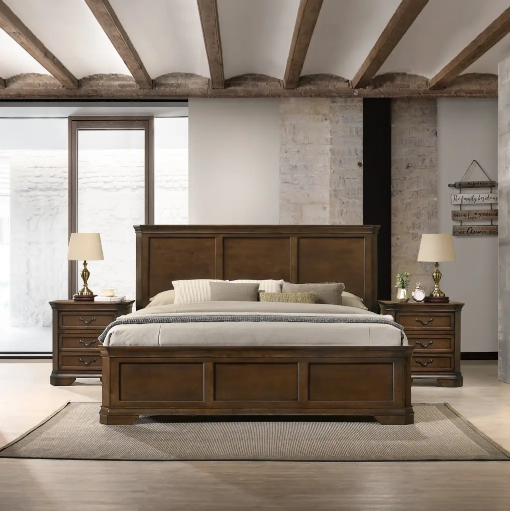 Maderne Traditional 3 Piece Timber Bedroom Set King Size Panel Bed hz