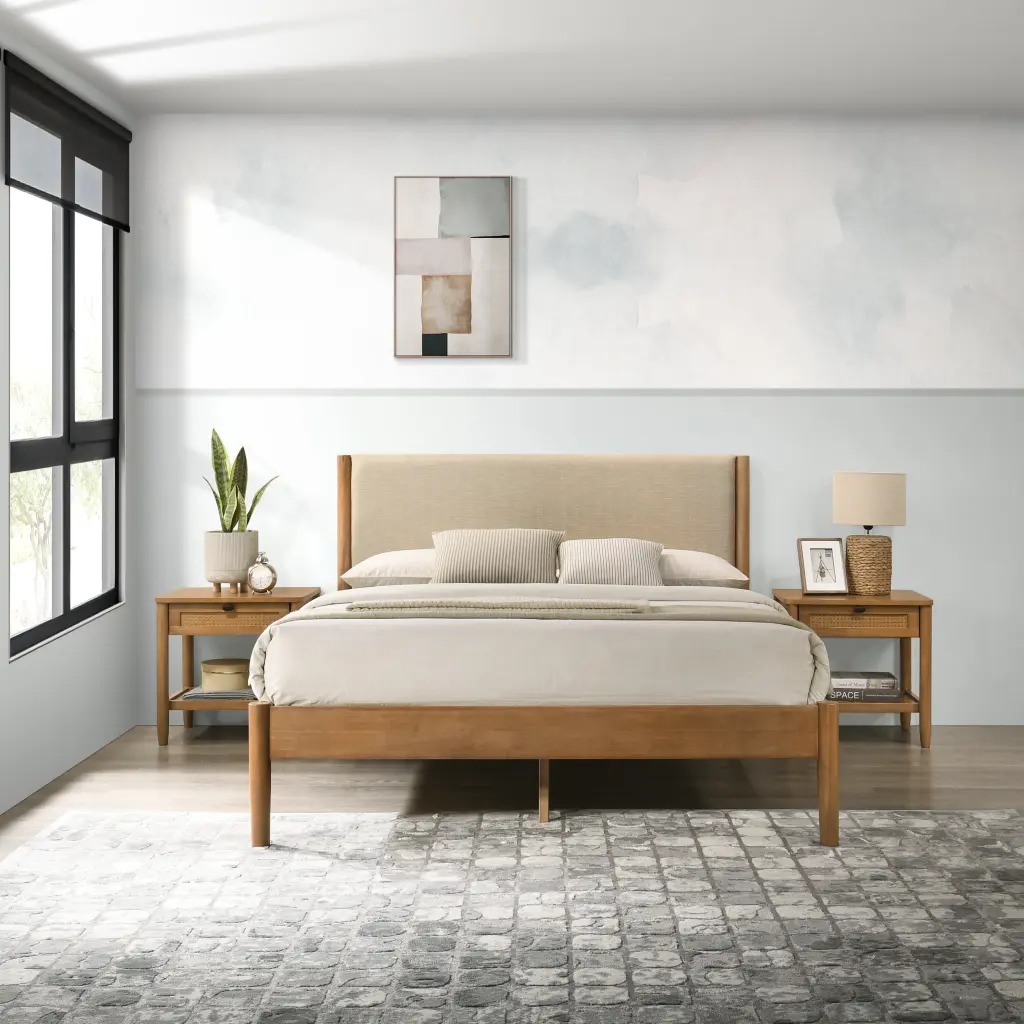 Vichy 3 Piece Elastomerwood Bedroom Set Platform Bed Two Nightstands hz