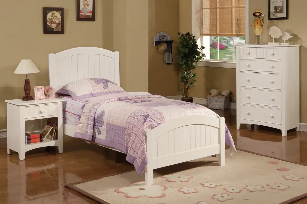 White Hue Twin Dimensions Bed Nightstand And Chest 3Pc Set Bedroom Furniture kanepe