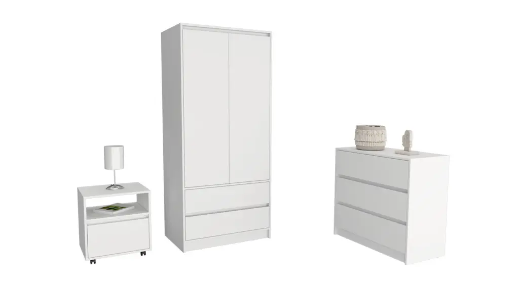 Beloit 3 Piece Bedroom Set Nightstand Dresser And Armoire White Finish treevol furniture