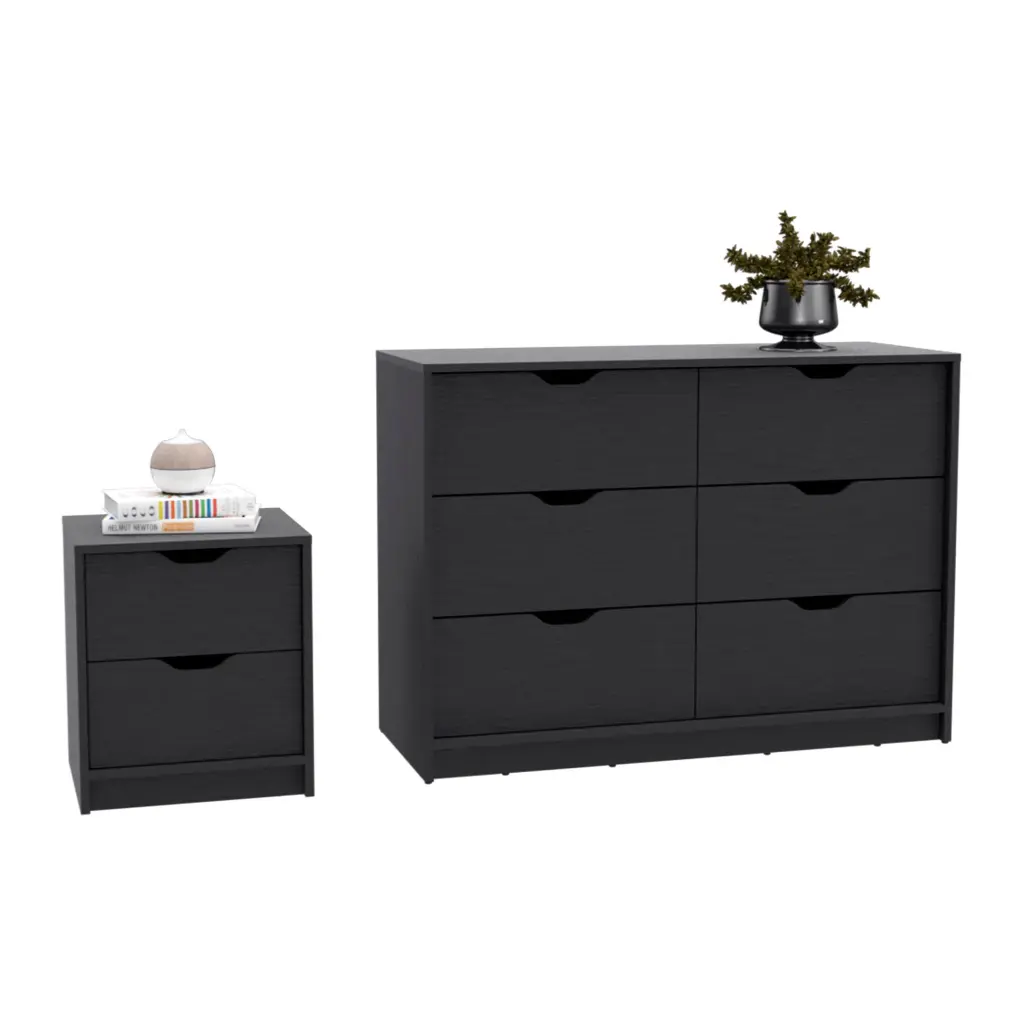Bennett 2 Piece Bedroom Set Nightstand and Gowner Black Particle Finish treevol furniture