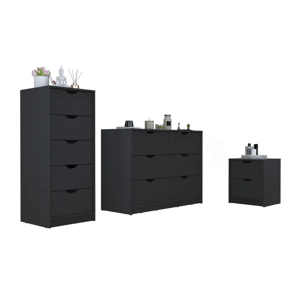 Inventoryley 3 Piece Bedroom Set Nightstand and Gown, Black treevol furniture