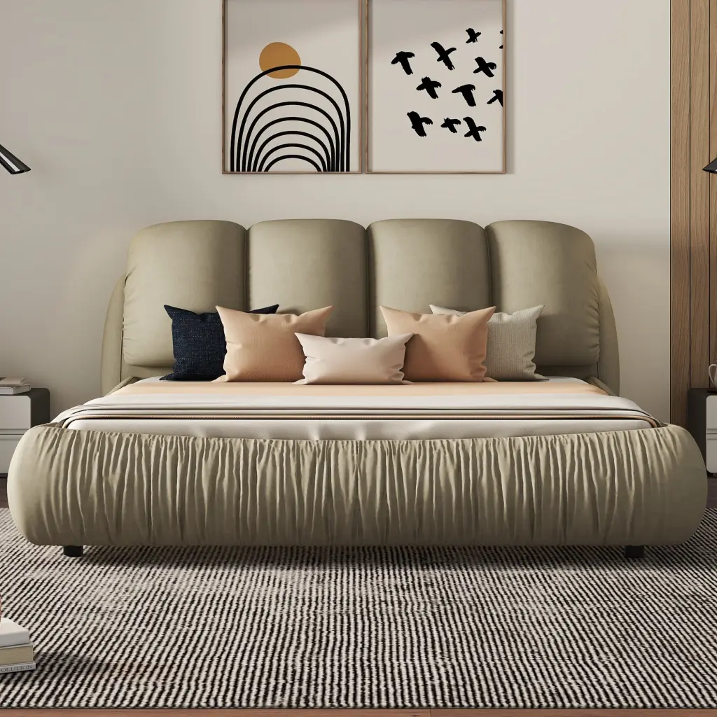 Queen Size Premium Upholstered Bed Thick Headboard Velvet bonwell