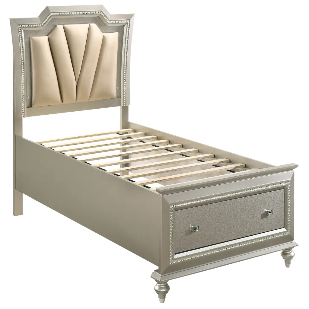 Beige Champagne Storage Bed LED Lighting No Box Spring Needed furniture max