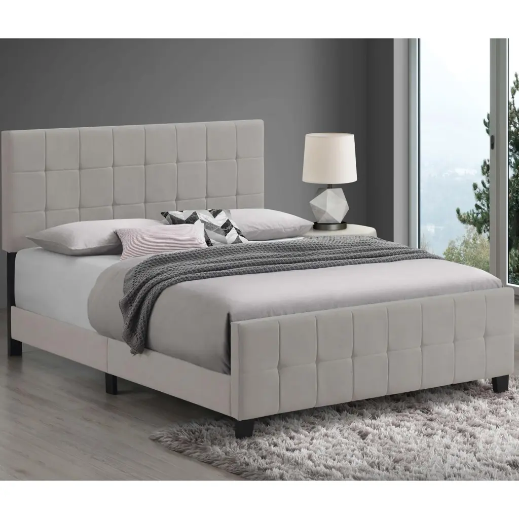 Beige Tufted Upholstered Queen Panel Bed Box Spring Required furniture max