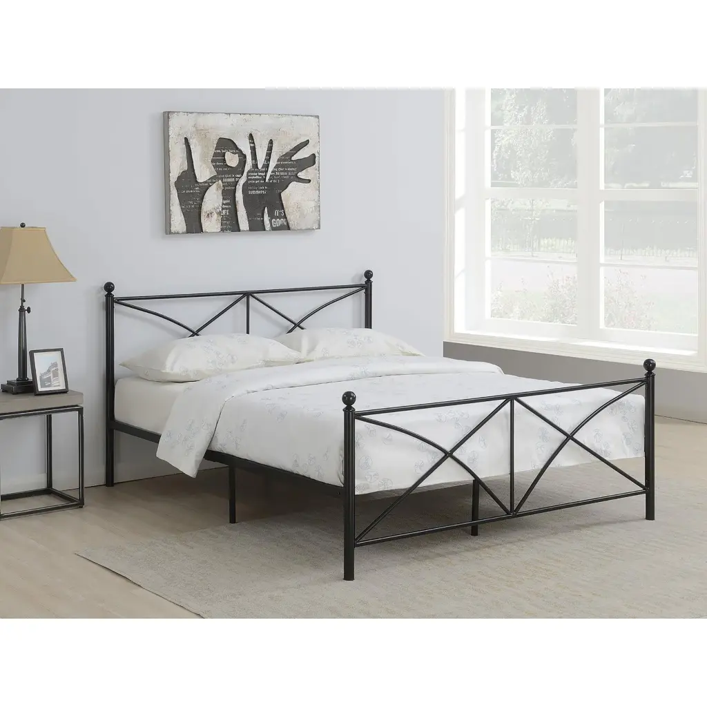 Black Queen Platform Bed Box Spring Not Required Metal Frame furniture max