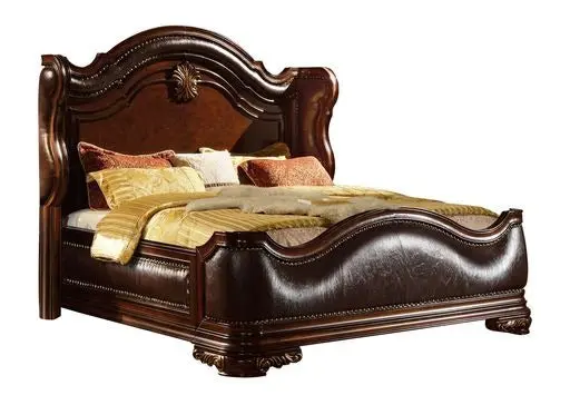 Traditional Style King Bed Dark Walnut Wood Furniture Box Spring Not Required galaxy home furnishings
