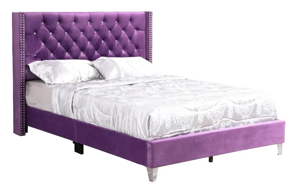 Julie G1921 Queen Upholstered Bed - Purple Velvet Foam Headboard glory furniture