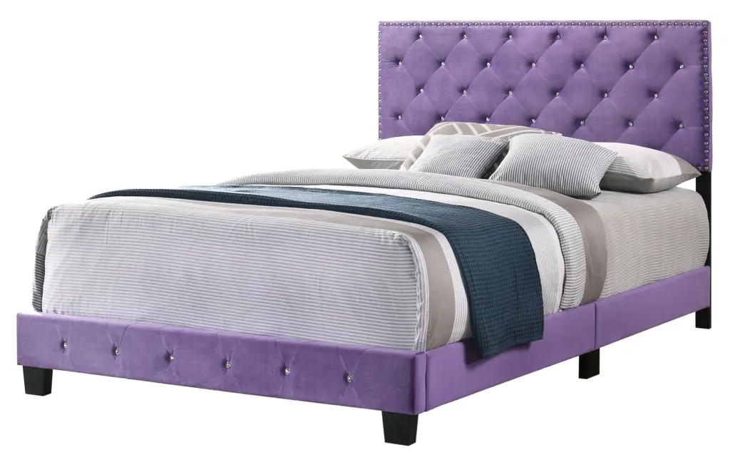 Suffolk G1402 Queen Bed Purple Foam Velvet Upholstered Headboard glory furniture