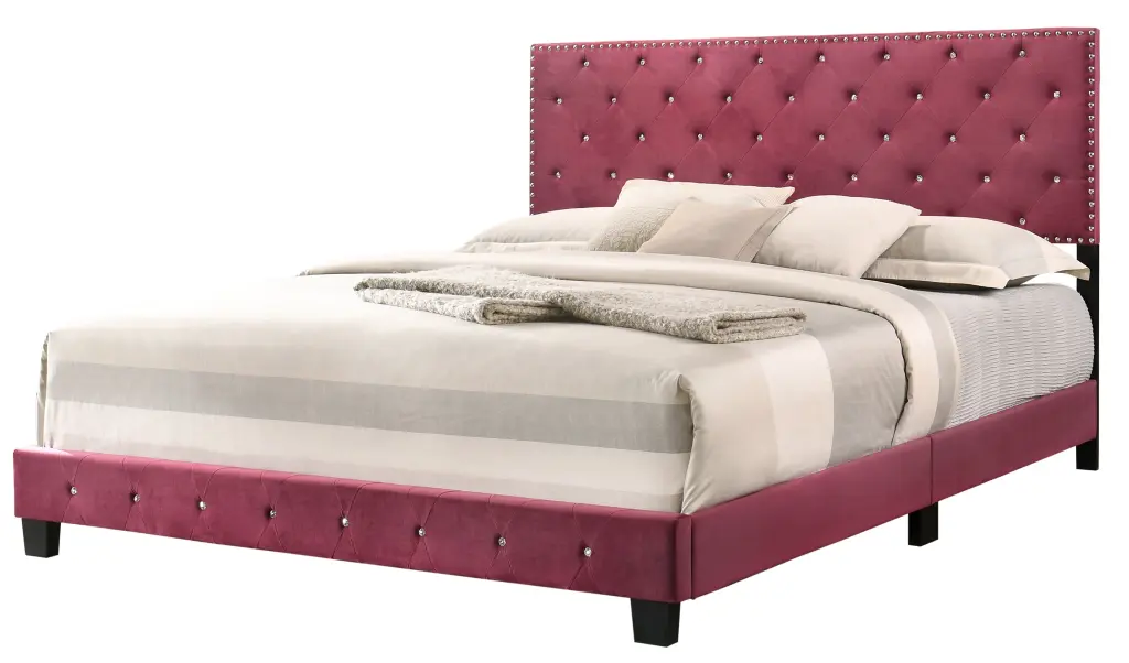 Suffolk G1403 King Bed Cherry Finish Foam Velvet Upholstery glory furniture