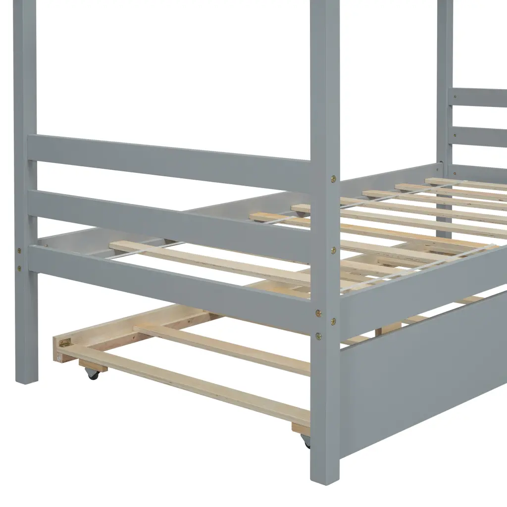 Twin Size Houtilize Influenced Bed Trundle Grey Wood inspirit