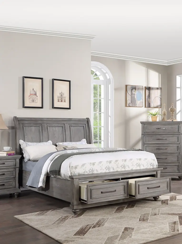 California King Size Bed Under Bed Drawer Vintage Look Gray Color kanepe
