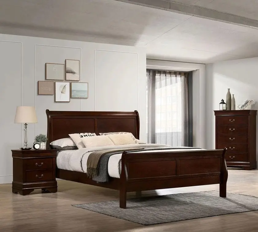 Eastern King Size Bed Cherry Louis Phillipe Solidwood 1Pc Bed Bedroom Furniture kanepe